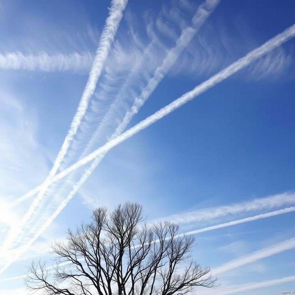 The term "chemtrails" suggests some contrails (the visible trails left by airplanes in the sky) are actually chemical agents deliberately sprayed for purposes such as weather control, population control, or other covert activities.